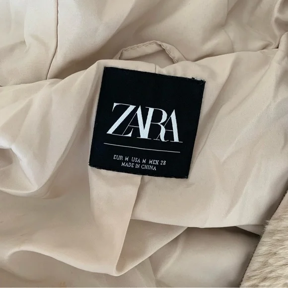 Zara Cream Faux Fur Hooded Coat size M - Picture 5 of 5